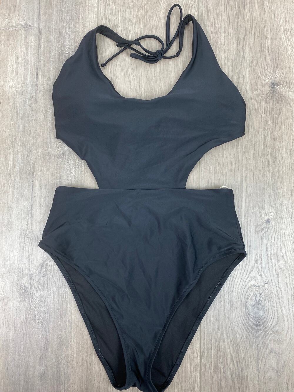 Aerie Black Side Cutout One Piece Swimsuit Sz.L NWOT